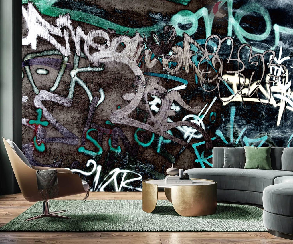 AFZEVEB-Black and White Art Graffiti Wallpaper Wall murals for Bathroom 159"x107" (Not Peel and Stick)