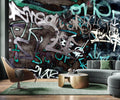 AFZEVEB-Black and White Art Graffiti Wallpaper Wall murals for Bathroom 136"x96" (Not Peel and Stick)