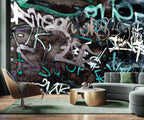 AFZEVEB-Black and White Art Graffiti Wallpaper Wall murals for Bathroom 136"x96" (Not Peel and Stick)
