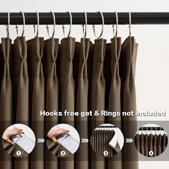 Brown Pinch Pleated 60 Inch Wide Curtains 60 x 102, Thermal Insulated Noise - Image 2