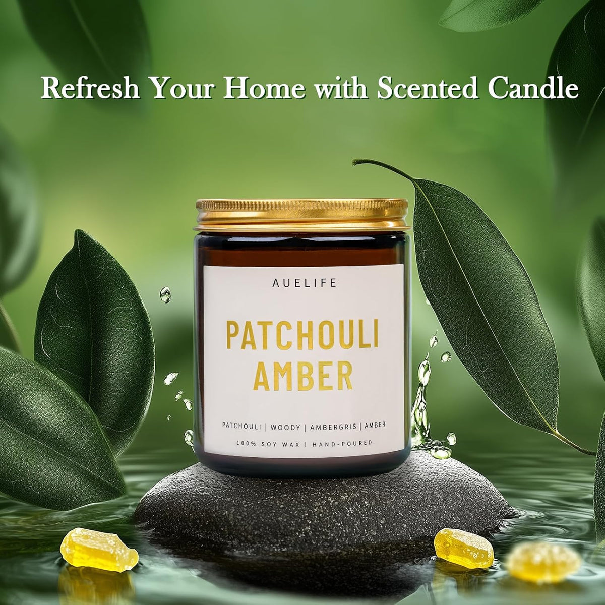 Scented Candles for Home - Amber Patchouli Candle | Aromatherapy Candle Gift for Women & Men, Soy Candles for Home Scented - 7oz, Soy Wax, Patchouli Scent Home Fragrance