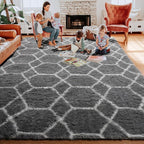 Area Rugs for Living Room, 5x8 Fluffy Grey and White Bedroom Geometric Rug | - Image 7