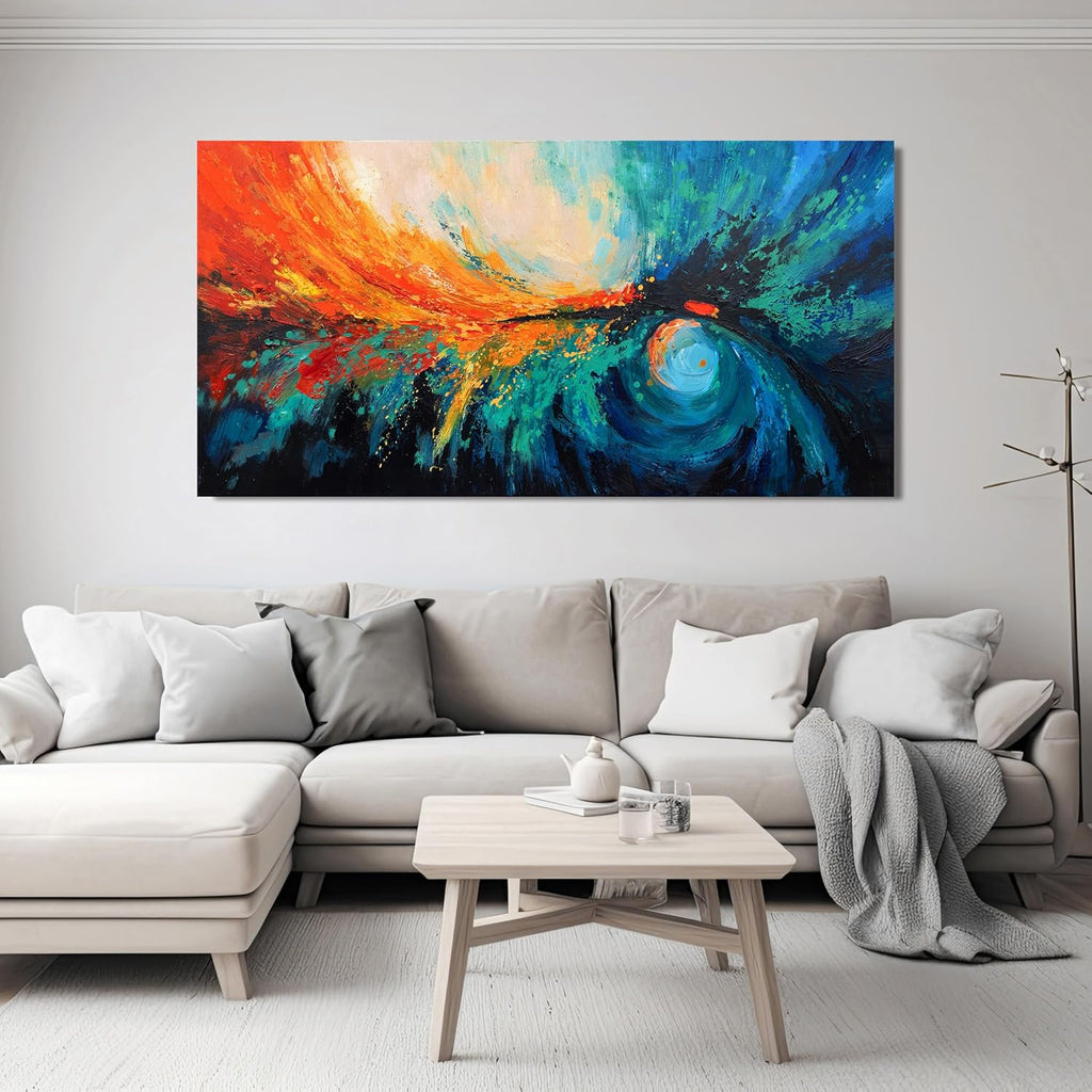 Canvas Wall Art Decor Modern Wall Art Pictures For Living Room Blue Green Wall Art Decor Canvas Abstract Art Work Colorful Abstract Wall Art Paintings Prints For Home Office Room Wall Decor 24" x 48"