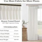 Pinch Pleated 132 Inch Beige White Semi Sheer Linen Curtains 11 Ft 2 Panels | - Image 4