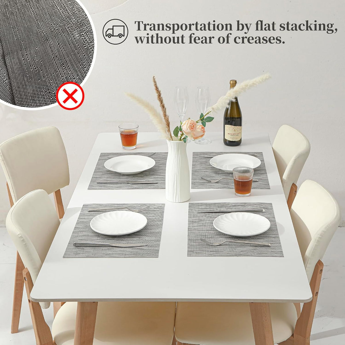 Leetaltree Silver Placemats Set of 4 - Heat Resistant Non-Slip Place mats for Dining Table, Washable Durable PVC Vinyl Woven Table Mats（Silver, 4）