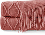 inhand Knitted Throw Blankets for Couch and Bed, Soft Cozy Knit Blanket with Tassel, Coral Pink Lightweight Decorative Blankets and Throws, Farmhouse Warm Woven Blanket for Men and Women, 60"x80"