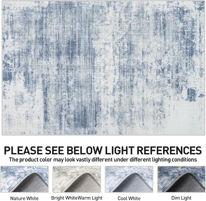 8x10 Area Rugs for Living Room: Washable Abstract Blue White Badroom Carpet | - Image 6