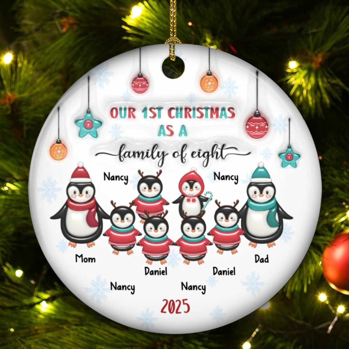 2025 Family Christmas Ornament - Personalized Custom Penguin Family Ornament - Holiday Tree Decoration Keepsake Gift