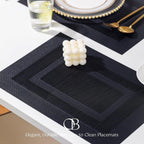 Placemats Set of 8 - Easy Clean Woven Vinyl Placemats for Dining Table, Indoor/Outdoor Place Mats, Washable PVC Table Mats（Black Cube）
