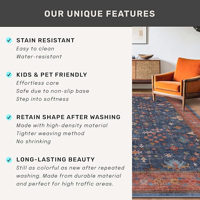 Navy Blue Runner Rug 2x6 for Kitchen, Laundry Room, Washable Non Slip Non Skid - Image 7
