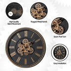 Maxstar Large Moving Gear Wall Clock,20" Vintage Mechanical Battery Operated Industrial Wall Clocks for Farmhouse Living Room,Home Office, Dinning Room, Kitchen, Steampunk Decor-Gold,Roman Numeral