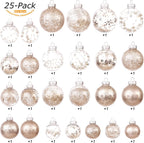Sea Team Christmas Baubles Set Clear Plastic Shatterproof Multi-Size Decorative Christmas Baubles with Stuffed Delicate Decorations (25 Pieces, Champagne)