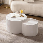 Round Nesting Coffee Table Set of 2 Modern White Fluted Coffee Table Small Round End Table Crescent Side Table Circular Coffee Tables Nested Coffee Tables for Living Room (Cream Small)