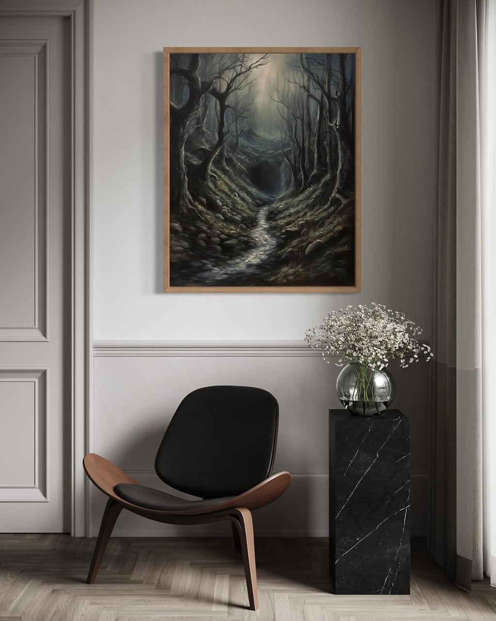 Dark Tunnel Poster Art Print, Halloween Scary Vintage Wall Art Academia Spooky Painting Decoration for Horror Prints, Gothic Posters Bedroom Decor 89 (Dark Tunnel, 8 x 10 inches, Wood Frame)