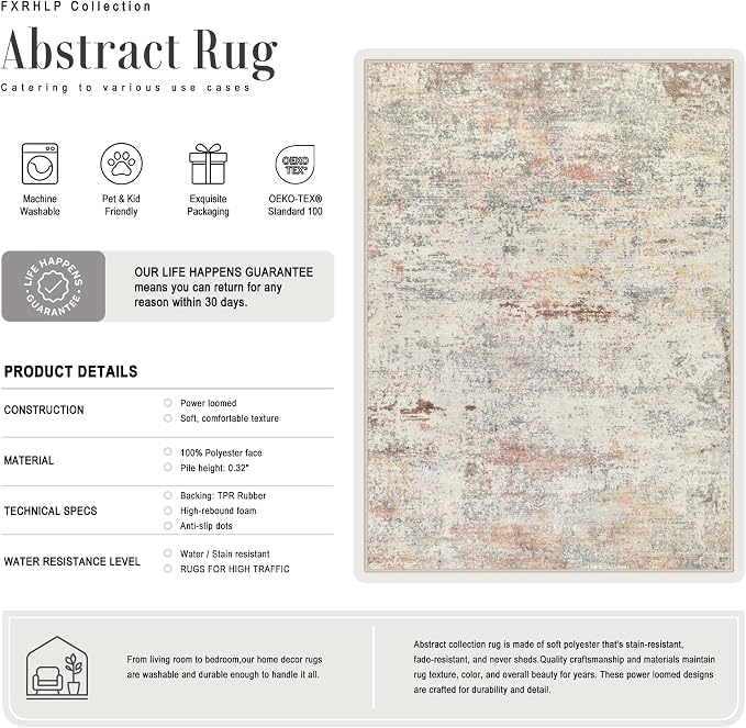 Area Rug Living Room: 3x5 Modern Washable Indoor Soft Carpet Taupe | - Image 2
