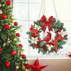 MEIYUDA Christmas Diamond Art Hanging Kits for Adult, Cardinal Wreath Diamond Painting Hanging Kits Ornaments, DIY Special Shaped Rhinestone Window Pendants kit for Home Garden Wall Decor Gift