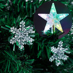 Juegoal 3 ft Pre-Lit Green Artificial Christmas Tree, Lighted Optical Fiber Table Mini Xmas Trees with Color Changing Lights, Snowflakes & Top Star, Fake Multicolored Tree for Festive Party Holiday
