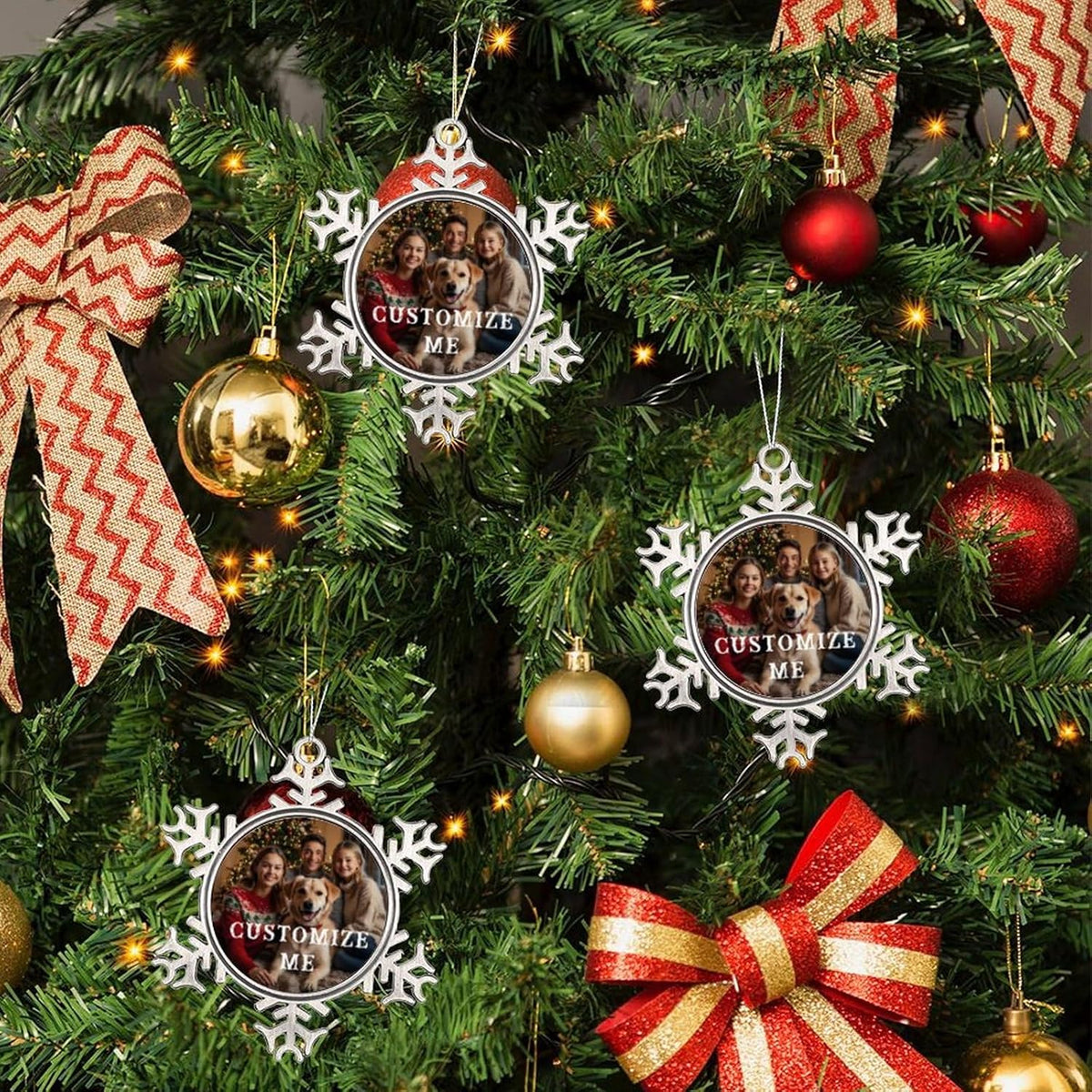 Personalized Christmas Ornaments - Custom Picture & Text Ornaments for Christmas 2024, Baby's 1st Christmas Ornament with Picture for Xmas Tree Custom Gifts for Family, Mom, Dad, Friend (Snowflake)