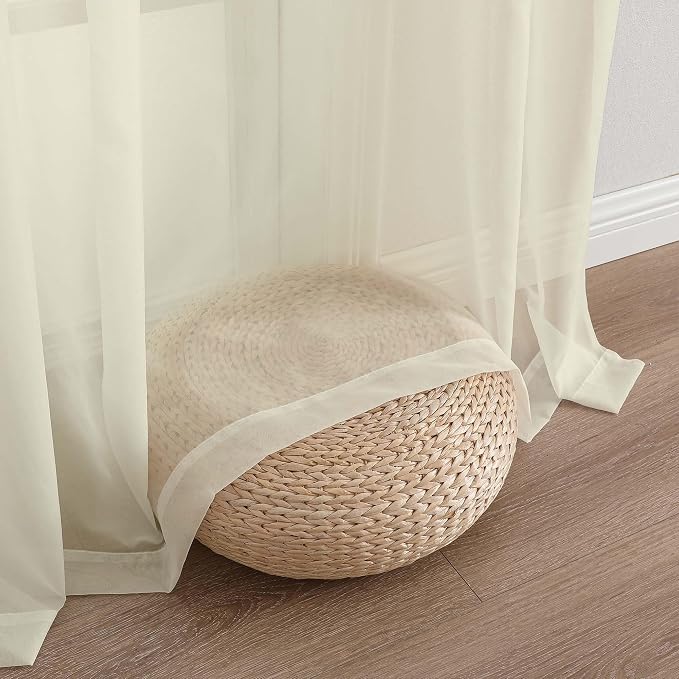 Cream Sheer Curtain 90 Inches Long 2 Panels Set, Solid Filmy Drapes - Image 8