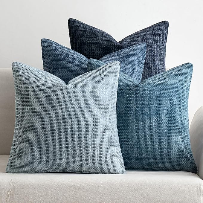 MIULEE Soft Decorative Chenille Pillow Covers Blue Series 16x16 Pack of 4 | by MIULEE