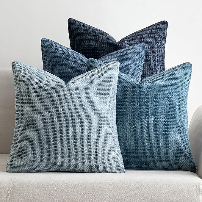 MIULEE Decorative Chenille Euro Pillow Covers Blue Series 24x24 Pack of 4 | by MIULEE