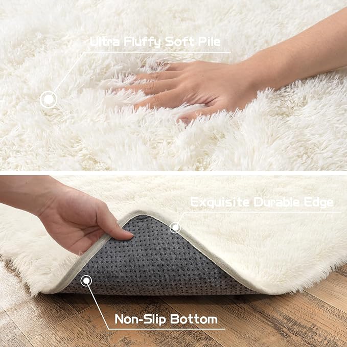Pionblank 8x10 Rug for Living Room, Fluffy Large Area Rug, Cream White | Modern - Image 6