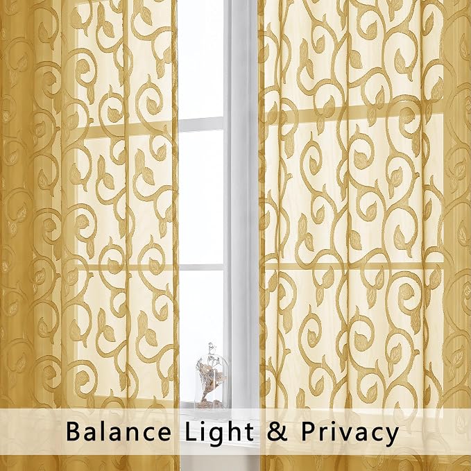 Furman Semi Sheer Curtains 72 Inch Length 2 Panels Set, Jacquard Pattern Rod - Image 3