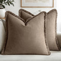 MIULEE Linen Fringe Decorative Fall Euro Pillow Covers Cocoa Brown 24x24 | Set by MIULEE