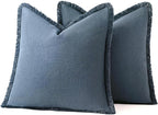 MIULEE Linen Fringe Decorative Euro Throw Pillow Covers Blue Ashes 28x28 | Set - Image 7