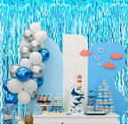 GOER 3.2 ft x 6.5 ft Metallic Tinsel Foil Fringe Curtains Party Photo Backdrop Party Streamers for Birthday,Graduation,New Year Eve Decorations Wedding Decor (5 Pcs,Wavy Light Blue)