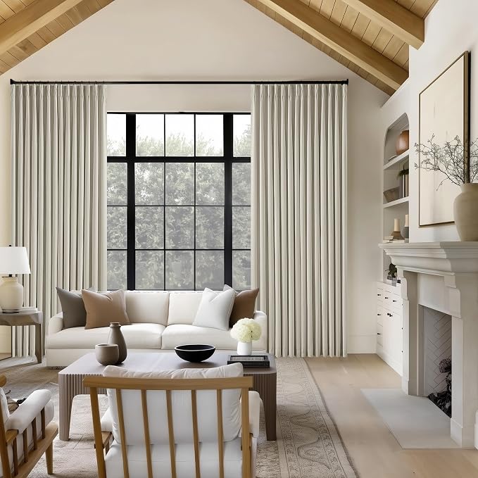 Oatmeal Pinch Pleated Linen Blackout Curtains 102 Inches Long - Image 8