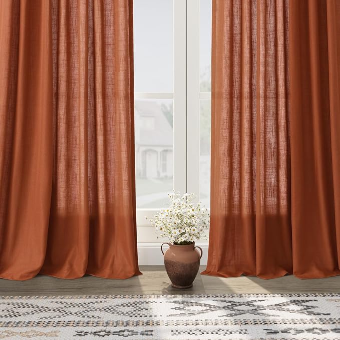 Extra Long Curtains 120 inch Length 2 Panels Back Tab Terracotta Curtains - Image 7