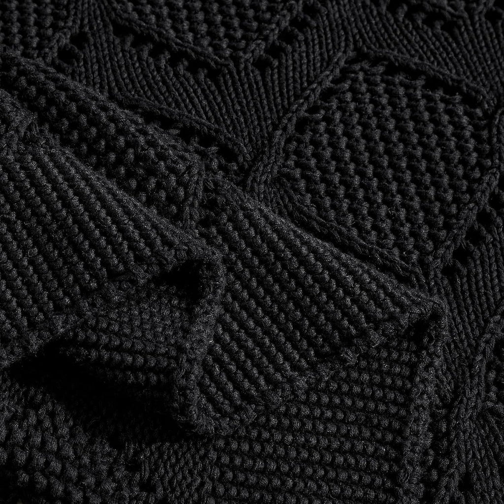 Longhui bedding Chunky Cotton Knit Throw Blanket for Couch, Sofa, Bed, or Chair, Decorative Breathable Fall Cable Knit Blanket 51 x 63 Inches, Medium Weight Black