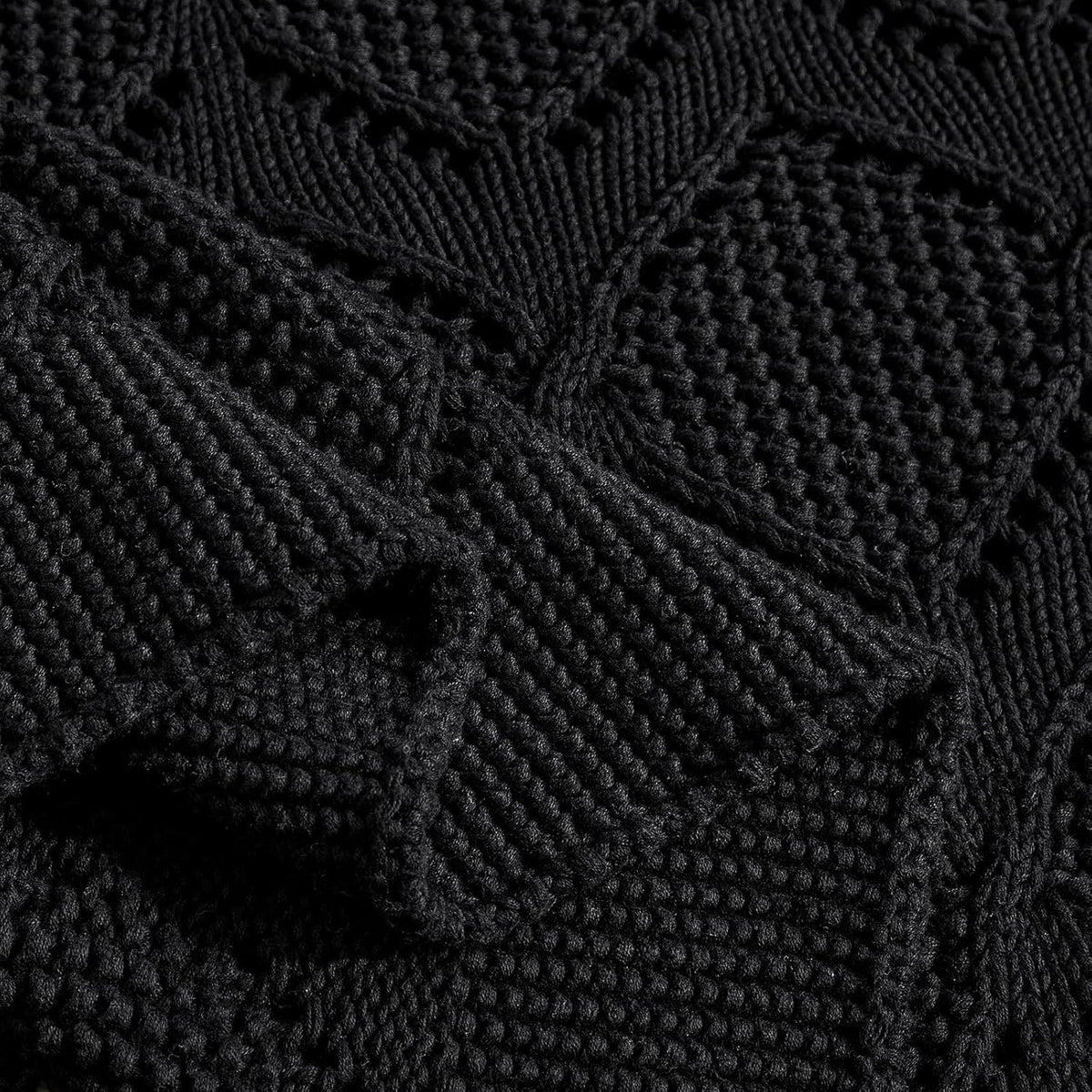 Longhui bedding Chunky Cotton Knit Throw Blanket for Couch, Sofa, Bed, or Chair, Decorative Breathable Fall Cable Knit Blanket 51 x 63 Inches, Medium Weight Black