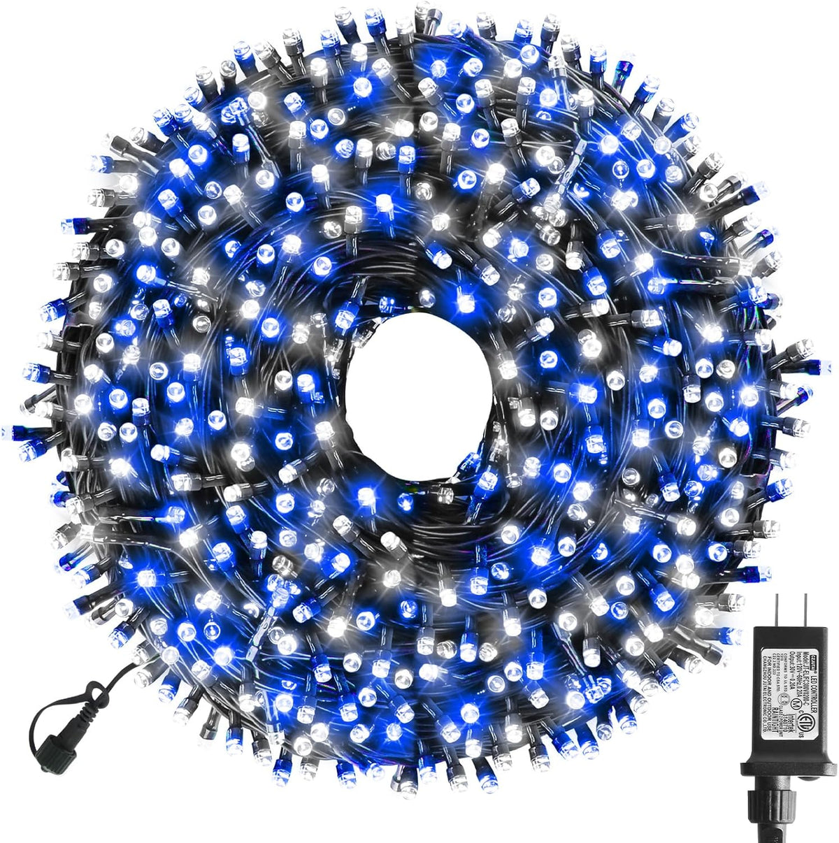 XTF2015 Christmas String Lights, 105ft 300 LED Christmas Lights 8 Modes Memory Function & Timer- UL Certified - Outdoor Indoor Christma s Fairy Lights for Tree, Garden, Party, Wedding(Blue + White)