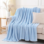 Light Blue Throw Blanket for Couch Sofa 50x60 inches Striped Design | Fleece - Image 2