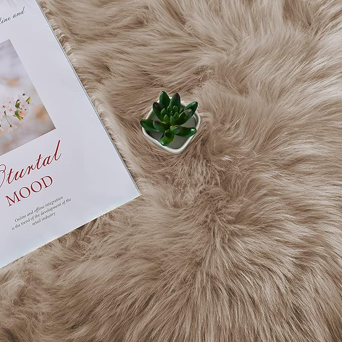 Latepis 5x8 Area Alfombras para Salas Washable Light Brown Beige Faux Fur - Image 6