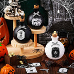 Tessco for you 3 Set Halloween Potion Bottles with Cork - Spherical Apothecary Glass Jars, 20 Gothic Labels(Ghost/Bat/Witch), Tiered Tray Decoration for Farmhouse Table, Home Indoor Halloween