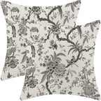 CXMEIFLY Spring Floral Birds Pillow Covers 18 x 18 Inch Set of 2 for Chinoiserie Flowers Decor Throw Pillows Black and White Plant Outdoor Decorative Cushion Cases for Couch Bed Decorations