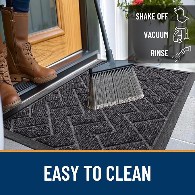 OLANLY Front Door Mat Outside 71x47, All-Season Absorbent Rubber Doormat | Grey - Image 6