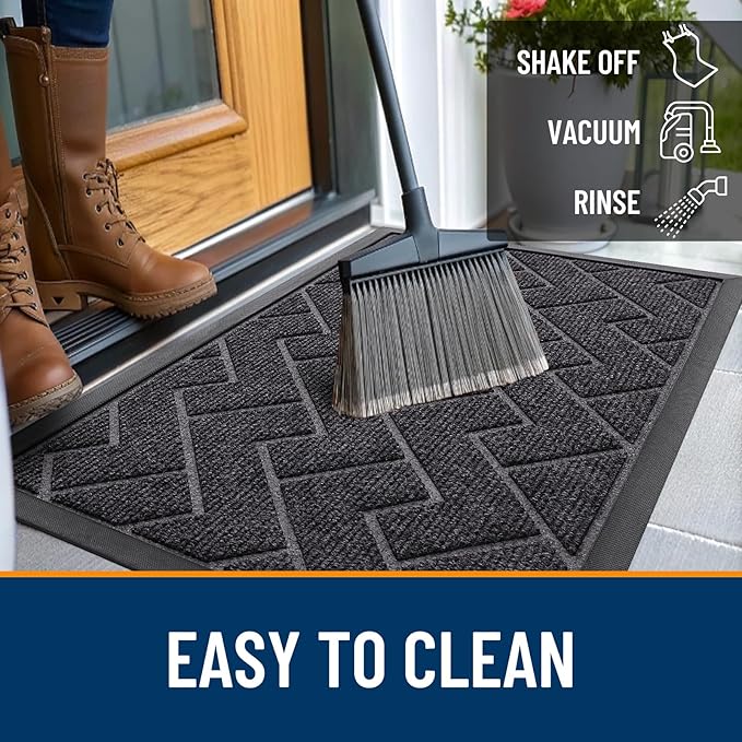 OLANLY Front Door Mat Outside 59x34, All-Season Absorbent Rubber Doormat | Grey - Image 6