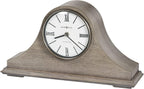 Howard Miller Lakeside Mantel Clock, Triangular Burl Overlays Gray Finish Sturdy Wooden Material, Vintage Analog Dial Roman Numerals with Black Bar Style Idle Timepiece for Office & Home Decor