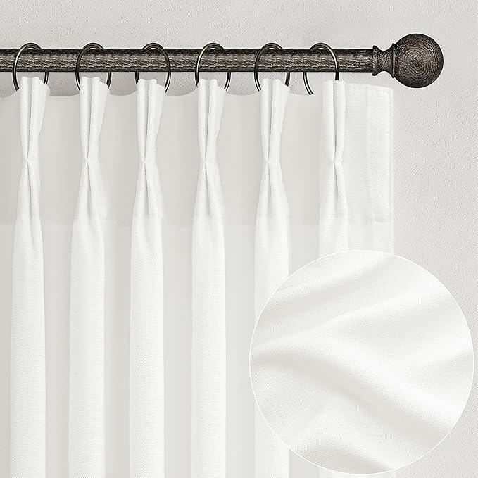 Cute Pinch Pleat Pure White Sheer Curtains 63 Inch Length 2 Panels Set by PleatedDrapes