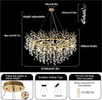14-Light Modern Large Crystal Chandelier for Dining Room, 48" Round Gold Crystal Tree Branche Chandelier, Living Room Crystal Chandelier, Crystal Chandeliers for High Ceiling,Entryway,Foyer