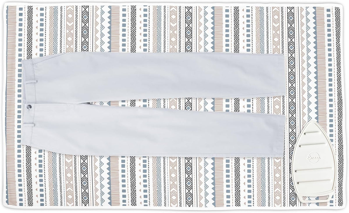 Encasa XO Ironing Mat/Pad (Large 48"x28") with 3mm Padding & Silicone Iron Rest for Steam Pressing on Tabletop or Bed - Heat Resistant, Portable, Quilting & Travel Blanket - Aztec