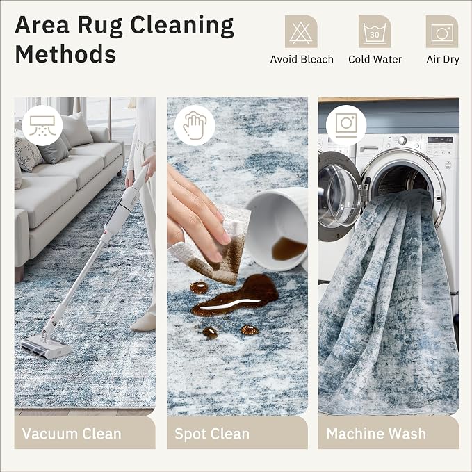 Soalmost Hallway Runner Rug 2'6" x 12' Kitchen Rugs Abstract Blue/Grey | - Image 9