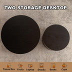 Modern Black Nesting Coffee Table Set of 2 Handcraft Fluted Coffee and End Table Sets Wooden Drum Small Round Side Table Funky Center Tables for Living Room,No Assembly,Black Small