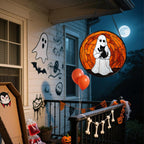 Stained Glass Window Hanging - Halloween Cute White Ghost Black Cat Suncatcher for Doors Garden Home Spooky Orange Sun Catchers Gothic Decor Horror Gift for Women Men Friend Boy Girl 15 in