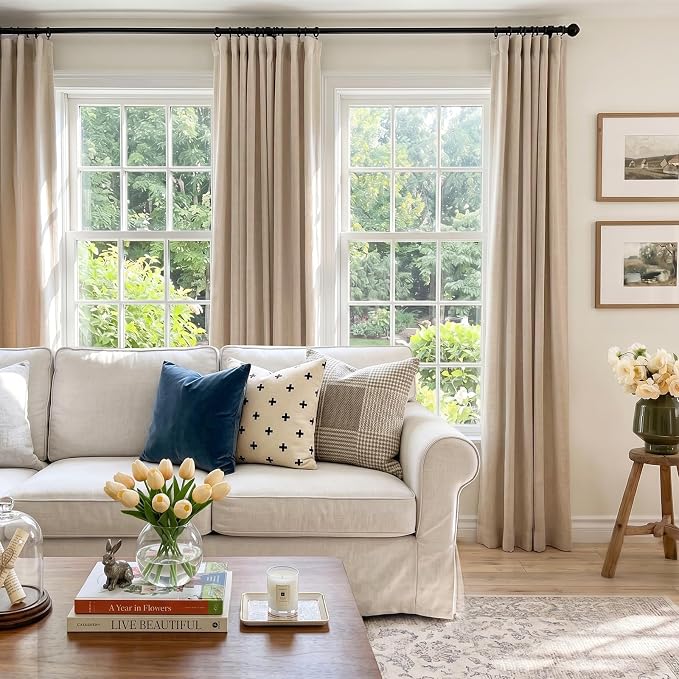 100% Blackout Curtains for Bedroom Oatmeal Linen Look Curtains 96 Inch Long | - Image 7