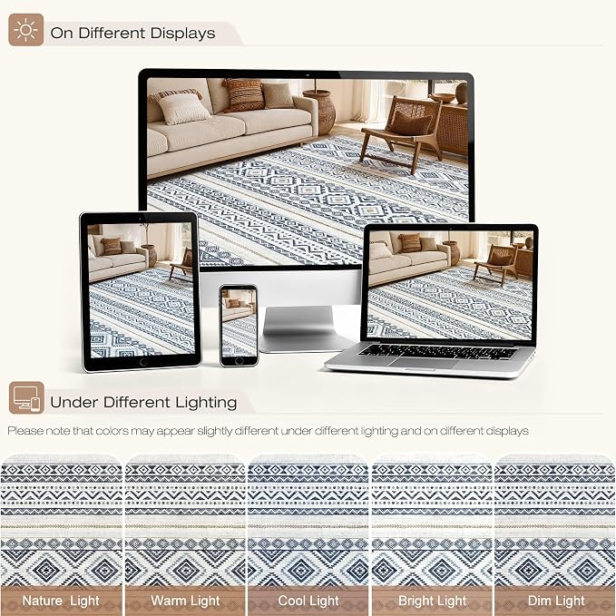 cotiled Boho 7x10 Area Rug for Living Room: Large Moroccan Washable Rug | Solve - Image 7